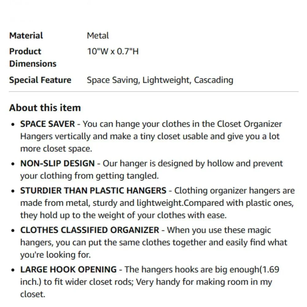 4 Pack of METAL Clothing Hanger Organizers